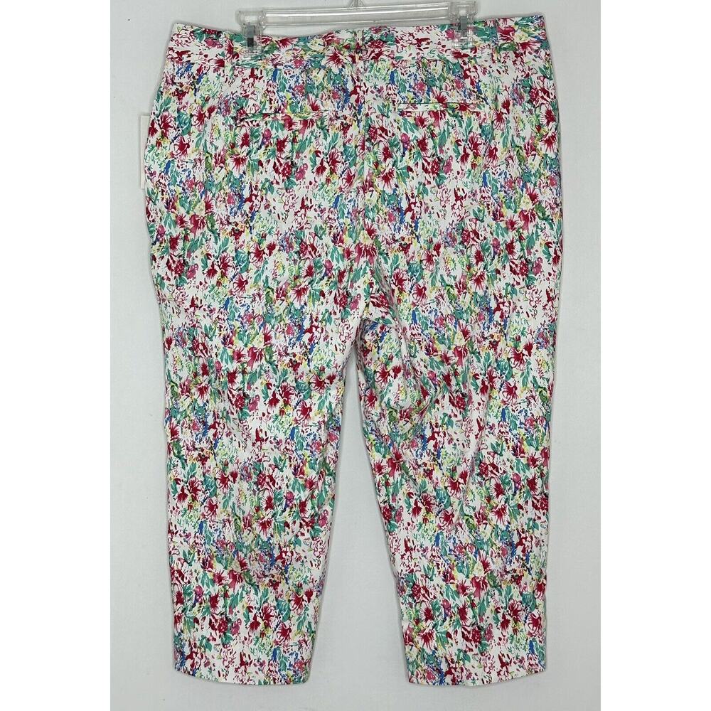 Cassmode New York White Floral Pants Chinos Crop Stretch Cotton Capri Sz 18 New - Picture 6 of 6